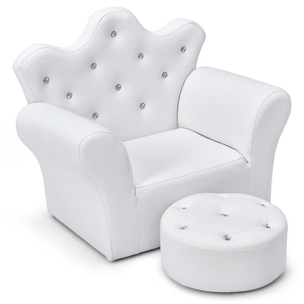 DREAMADE Kids Sofa with Ottoman, Crown-Like Kids Couch w/Comfy Armrests