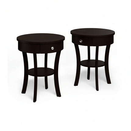 Dreamade Round End Table with Drawer, 2-Tier Wood Side Table w/Open Shelf