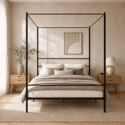 DREAMADE Full Size Canopy Bed Frame, Metal Four Poster Bed, Black