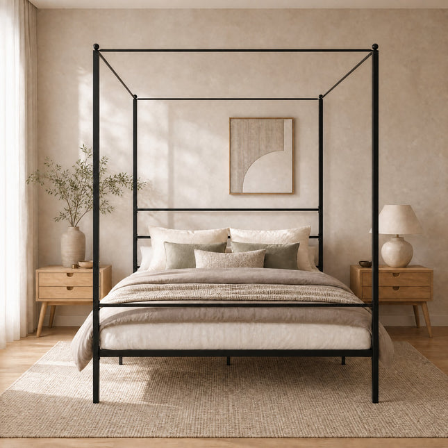 DREAMADE Full Size Canopy Bed Frame, Metal Four Poster Bed, Black