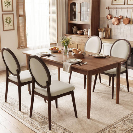 Dreamade Set of 2/4 Upholstered Linen Fabric Kitchen Side Chairs with Padded Seat