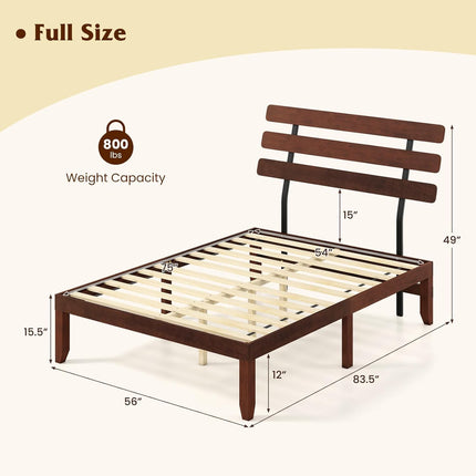 Dreamade Queen/Full/Twin Size Platform Bed with Retro Headboard Mid Century Modern Bed Frame with Wood Slat Support