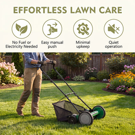 DREAMADE Manual Reel Mower, 18" Push Reel Lawn Mower, Green