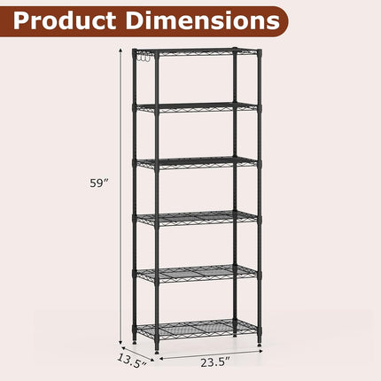 Dreamade Storage Shelves Adjustable Wire Shelf Rack w/4 Removable Hooks