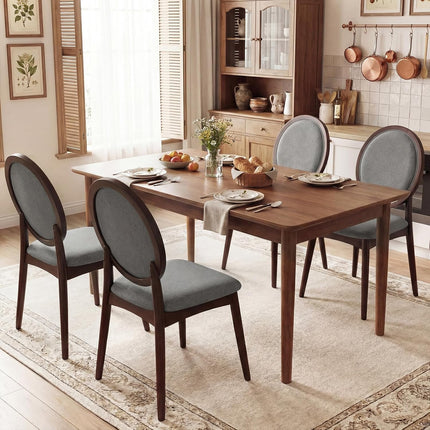 Dreamade Set of 2/4 Upholstered Linen Fabric Kitchen Side Chairs with Padded Seat