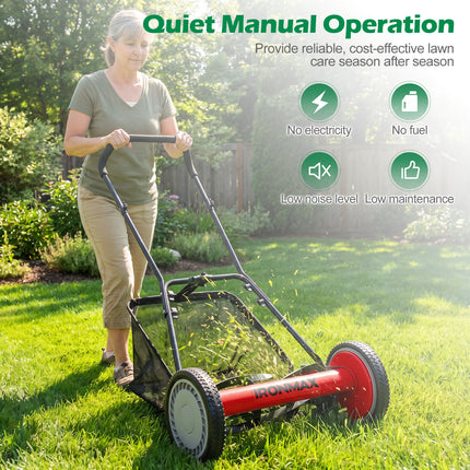 DREAMADE Manual Reel Mower, 16" Push Reel Lawn Mower, Green