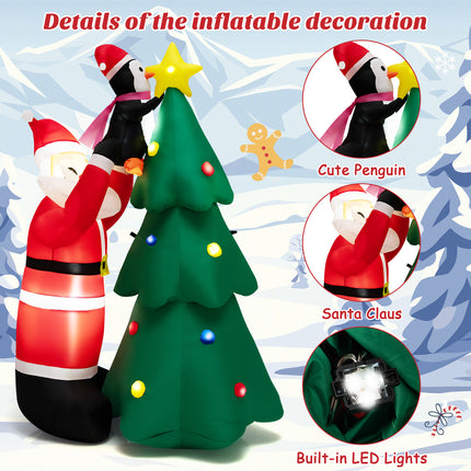 DREAMADE 6FT Inflatable Christmas Decoration, Blow Up Christmas Tree & Santa Claus with Penguin