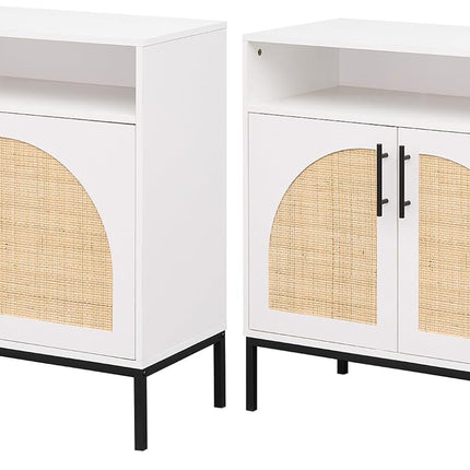 Dreamade 32" Sideboard Buffet Cabinet with 2 Natural Rattan Decorated Doors (1/2)