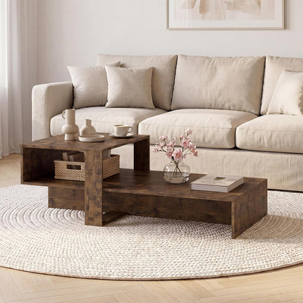 Dreamade 2-Tier Coffee Table | Modern Irregular Center Table with Open Storage Shelf