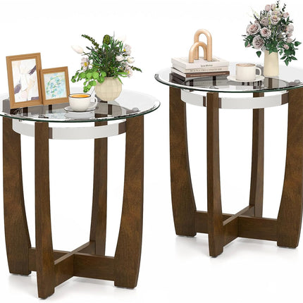 Dreamade Round Glass End Table - 24’’ Side Table with Tempered Glass Top