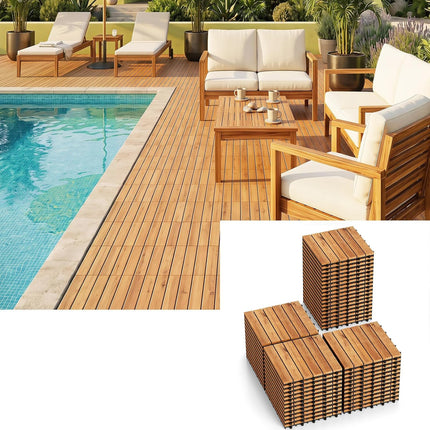 Dreamade 12" x 12" Interlocking Acacia Wood Deck Tiles