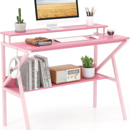 Dreamade Space Saving Computer Desk with Monitor Stand and Extra Storage Shelf for Work Study