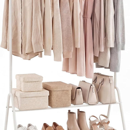 Dreamade Heavy Duty Clothes Rack | Metal Garment Rack with Hanging Rod and Storage Shelves