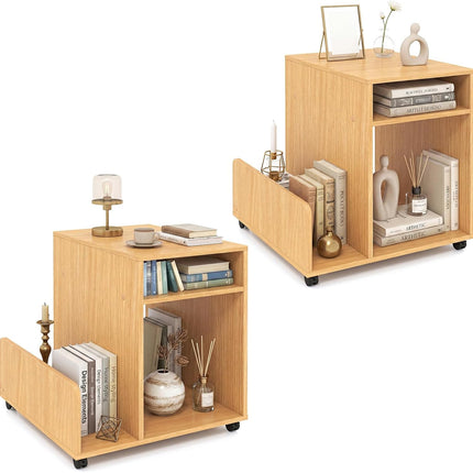 Dreamade 3-Tier Rolling End Table w/Magazine Rack & Open Storage Shelves (1/2)
