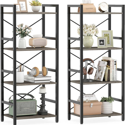 Dreamade 4-Tier Bookshelf | Narrow Freestanding Display Shelf with Metal Frame (1/2)