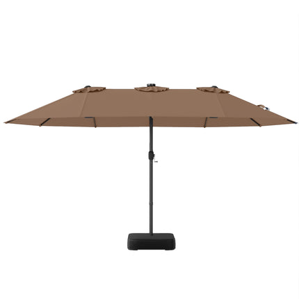 DREAMADE 15 ft Double-Sided Patio Umbrella w/Base Included, Large Outdoor Umbrella w/ 48 Solar Lights