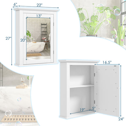 DREAMADE Mirrored Wall Mount Cabinet, Bathroom Storage Cabinet with Adjustable Shelf & HD Mirror