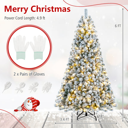 DREAMADE 7 FT Snow Flocked Christmas Tree, Pre-Lit Artificial Pine Tree