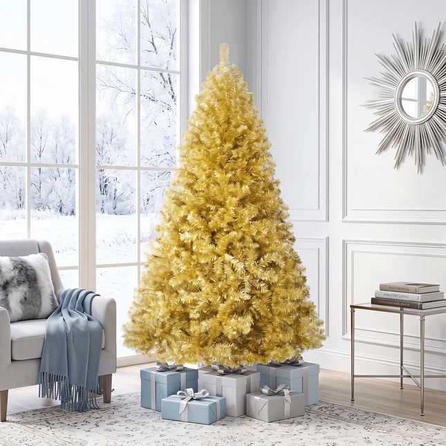 DREAMADE 6 FT Gold Tinsel Christmas Tree, Metallic Artificial Decoration