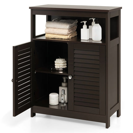 DREAMADE Bathroom Storage Cabinet, Wooden Floor Cabinet with 2 Doors, Black