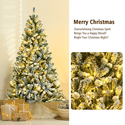 Dreamade Snow Flocked Christmas Tree, Artificial Hinged Xmas Tree - DreamadeUS