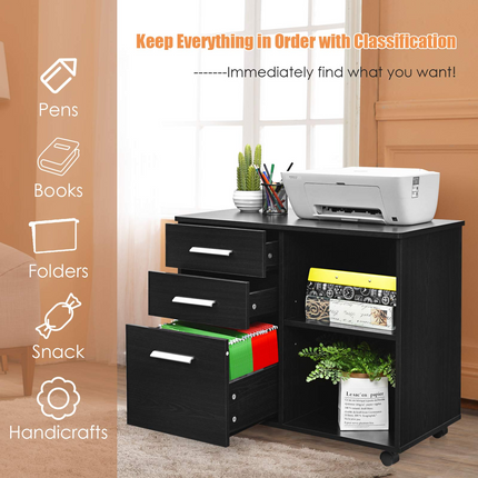 3-Drawer File Cabinet | Mobile Lateral Filing Cabinet with Wheels