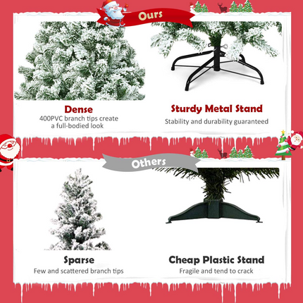 Dreamade 4.5FT Snow Flocked Christmas Tree, Artificial Hinged Pine Tree with Premium PVC Needles & Solid Foldable Metal Stand - DreamadeUS