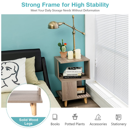 Dreamade Set of 2 End Table, Wood Nightstand with Legs (Natural)