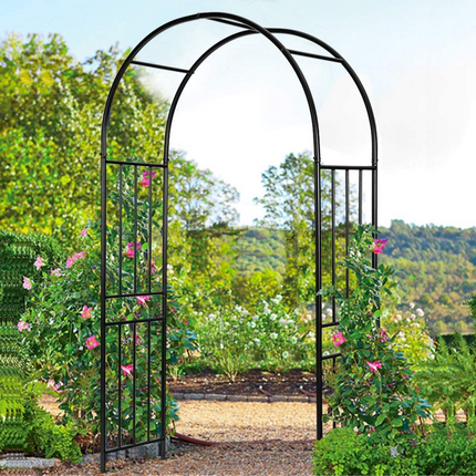 Dreamade 7.2Ft Garden Arch, Outdoor Steel Arbor w/Stakes