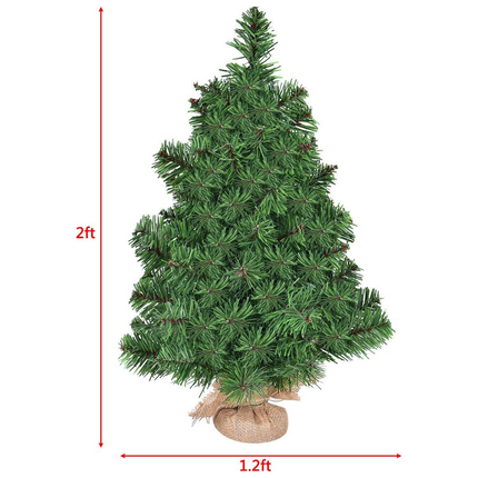 Dreamade Christmas Tree Tabletop Artificial PVC Green Spruce Tree in Burlap Base - DreamadeUS