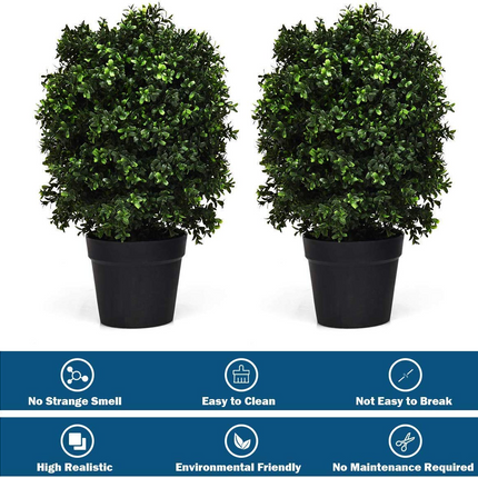 Dreamade 2 Pack 2Ft Artificial Boxwood Topiary Ball Tree, UV-Proof Realistic Leaves & Cement-Filled Pot - DreamadeUS