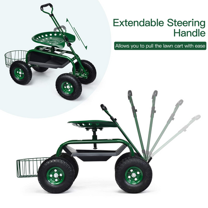 4-Wheel Garden Workseat with Storage Basket - Dreamade