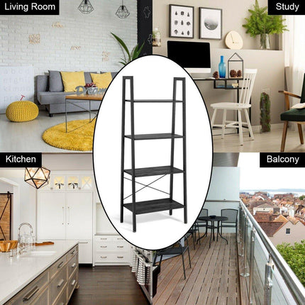 Ladder Shelf 4-Tier Industrial Bookshelf Storage Rack - Dreamadeus