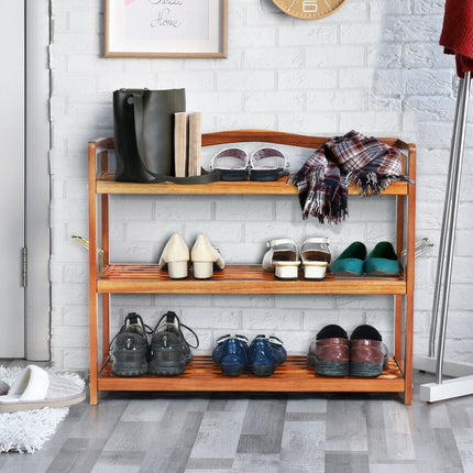 Dreamade 3-Tier Wood Shoe Rack 4 Metal Side Hangers, 29"L x10.5"Wx 24.5"H