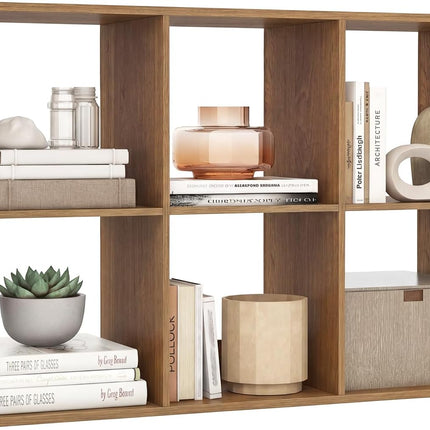 Dreamade 6-Cube Bookcase, White Cubby Bookshelf w/Back Guardrail & Anti-Tipping Kits