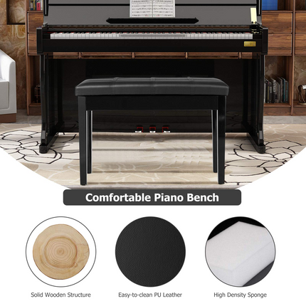 Dreamade Wooden Duet Piano Bench with Padded Cushion and Music Storage
