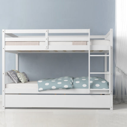 Dreamade Full Over Full Bunk Bed with Trundle Guardrails and Ladder