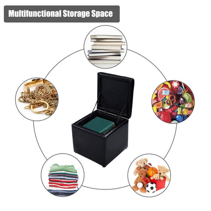 Dreamade 16'' Cube Ottoman Pouffe Storage Box Lounge Seat Footstools W/ Hinge Top and Bottom