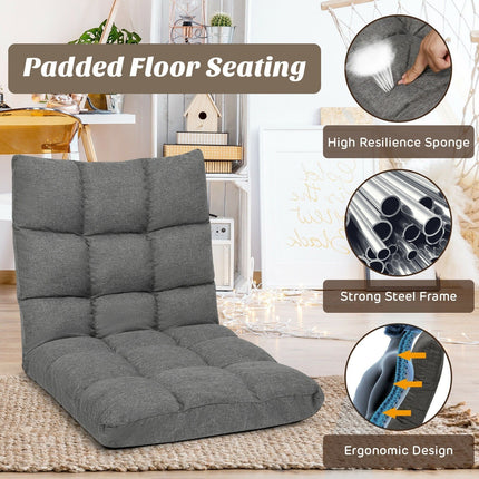 Adjustable Floor Gaming Sofa Chair 14-Position Cushioned Folding - Dreamadeus