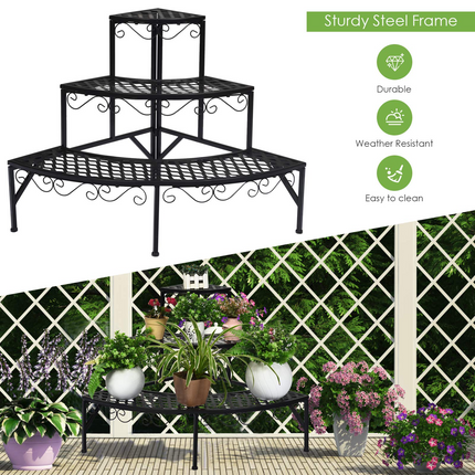 Dreamade Corner Plant Stand, 3 Tier Metal Flower Holder, Ladder Potted Corner Shelf