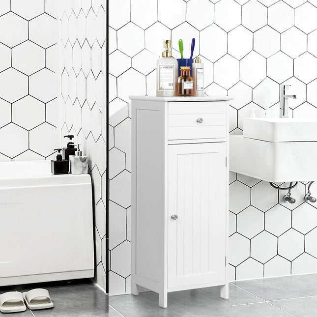 Bathroom Floor Storage Cabinet with Adjustable Shelf & Large Drawer