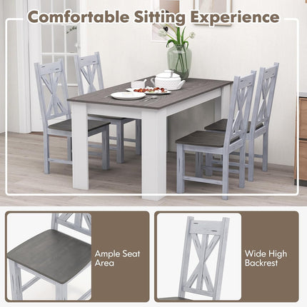 Dreamade Retro Wooden Dining Chairs Set, Farmhouse Kitchen Chairs w/Rubber Wood Frame, Elegant Hollowed Backrest