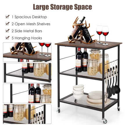 Dreamade 3 Tier Kitchen Bake's Rack, Rolling Microwave Cart, Industrial Bar Service Cart