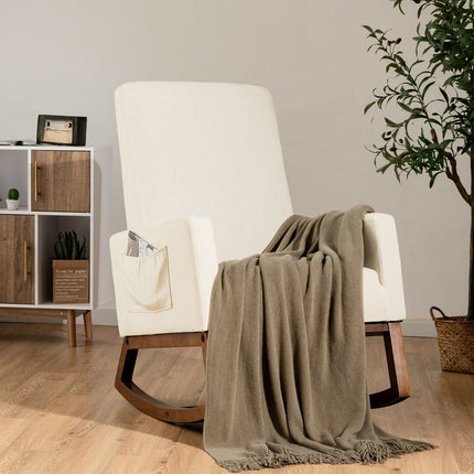 Dreamade Upholstered Rocking Chair, Modern Fabric Armchair w/Wood Base