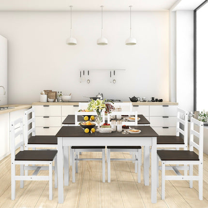 Dreamade 5-Piece Dining Table Set, Rectangular Kitchen Table and Chairs Set (Walnut+White)