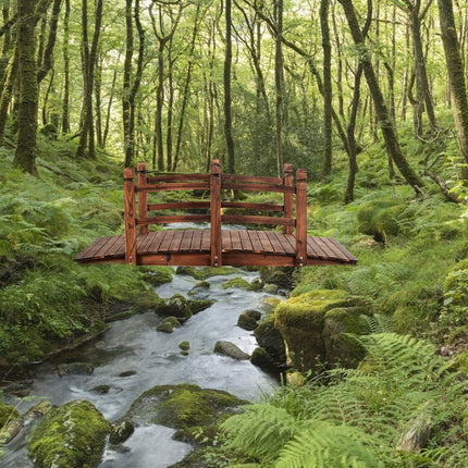 Dreamade 5 Ft Wooden Garden Bridge, Stained Wood/Natural Wood Garden Bridge