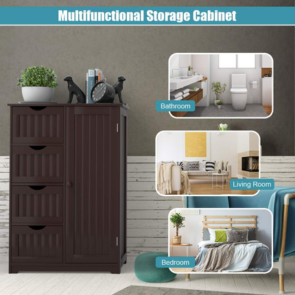 Dreamade Bathroom Floor Cabinet Wooden with 1 Door & 4 Drawer