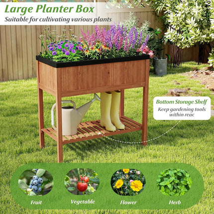 Dreamade 40"x20"x39" Raised Garden Bed Wood Planter Box with Plant Stand & Black Liner