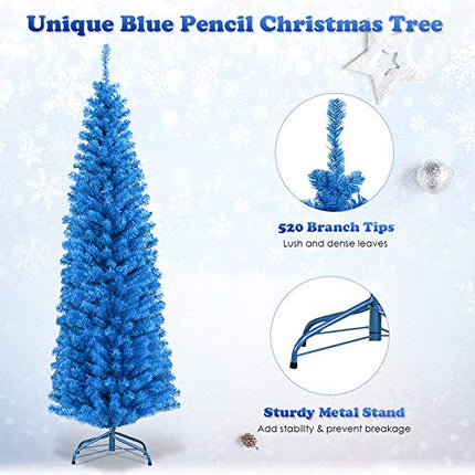 6ft Blue Pencil Christmas Tree, Artificial Slim Tree - DreamadeUS
