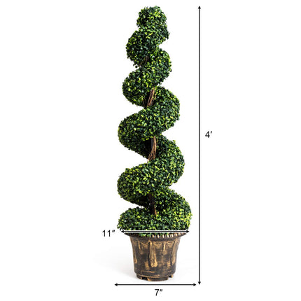 4 Ft Artificial Boxwood Spiral Tree, Fake Greenery Plants - DreamadeUS